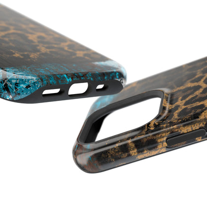 Boho Leopard and Turquoise Tough MagSafe iPhone Case – Rustic Western Design with Dual-Layer Protection