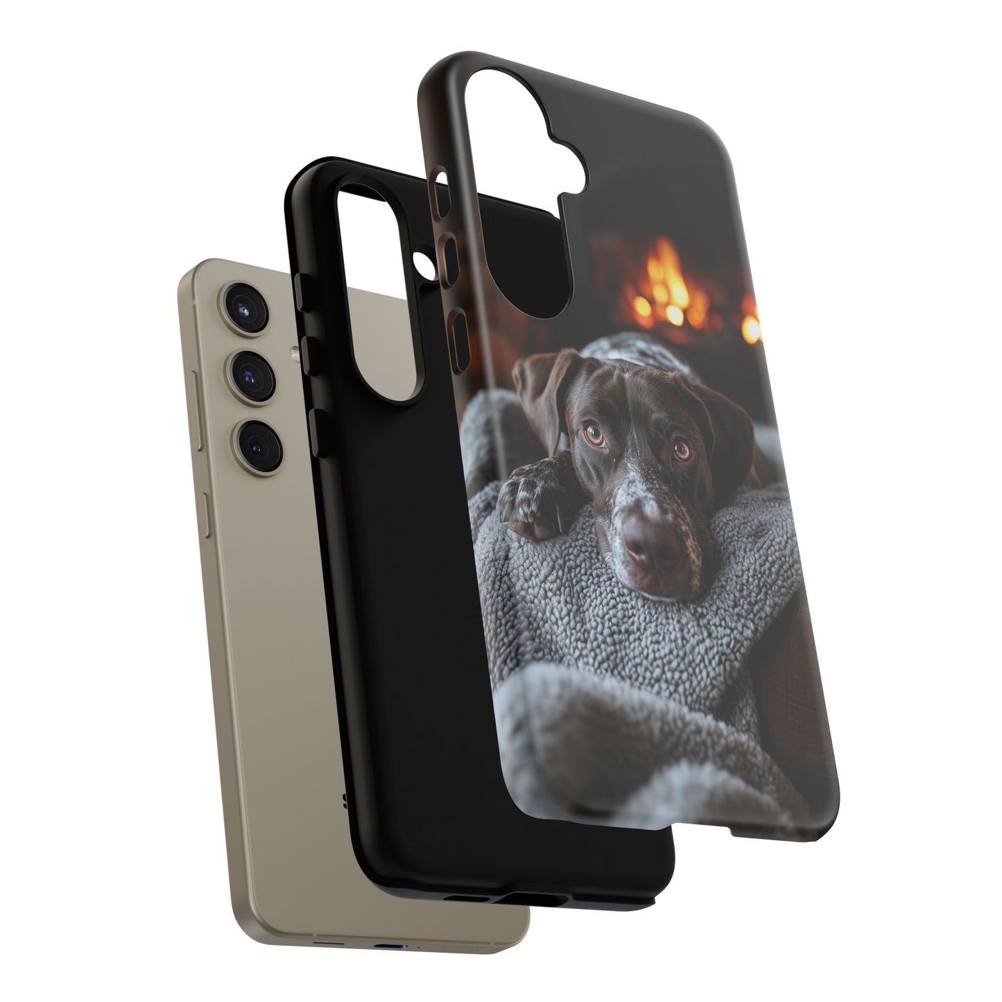 Cozy German Shorthaired Pointer Samsung Galaxy Case – Rustic Fireplace Protective Cover