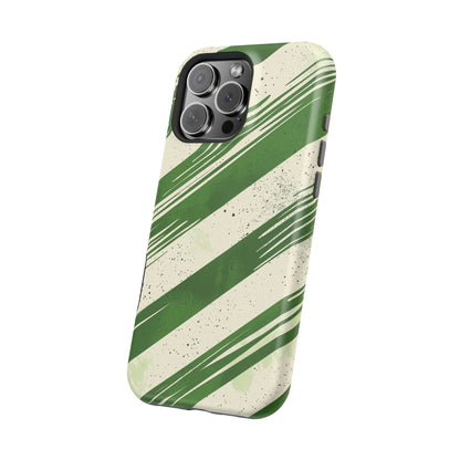 Green Stripes MagSafe iPhone Case – Bold Diagonal Brushstroke Design