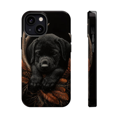 Charming Black Labrador Puppy on Feathers MagSafe iPhone Case