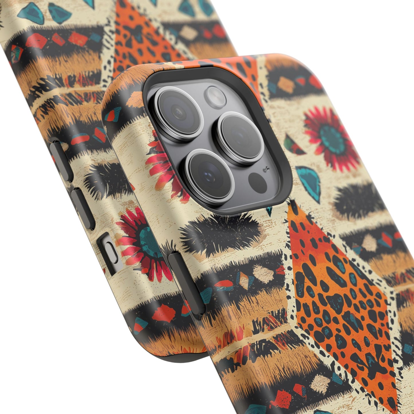 Wild Boho Leopard Print & Floral Tough MagSafe iPhone Case – Eclectic Tribal Design, Dual-Layer Protection