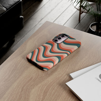 Groovy Waves Samsung Galaxy Case – Retro 70s-Inspired Stripes in Coral, Cream, and Teal