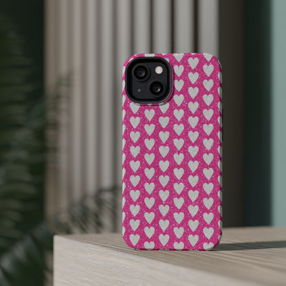 Pink Glitter Heart Pattern MagSafe Case