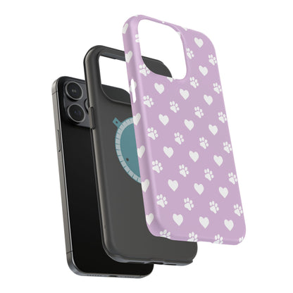 Purple Hearts & Paw Prints - Cute Pet Lover MagSafe iPhone Case