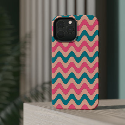 Retro Waves Pattern MagSafe iPhone Case – Shockproof Design with Dual-Layer Protection