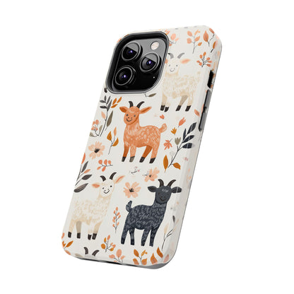 iPhone Case: Smiley Goats & Dried Flowers – Vintage Charm