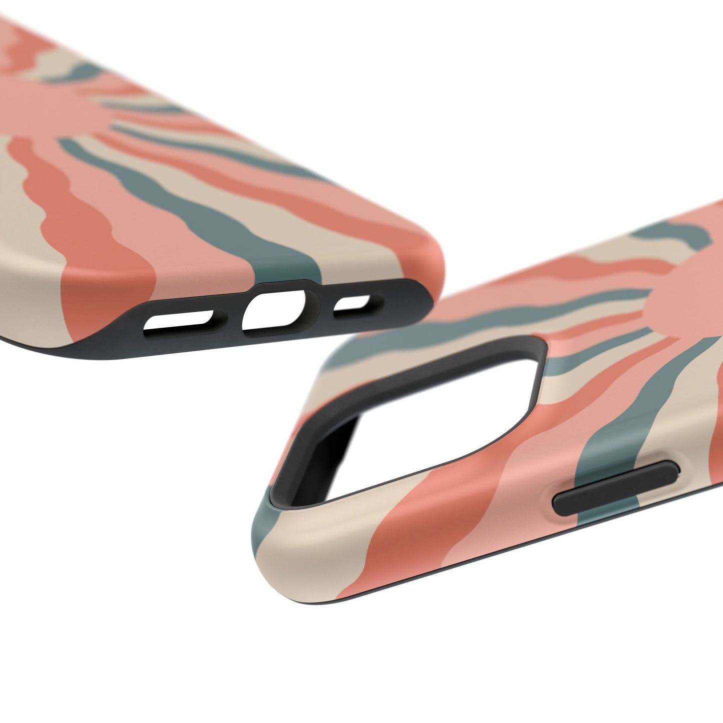 Retro Sunburst MagSafe iPhone Case – Bold 70s-Inspired Waves in Coral, Teal, and Cream