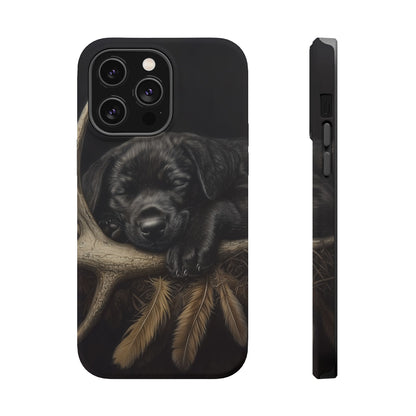 Adorable Black Labrador Puppy on Feathers MagSafe iPhone Case