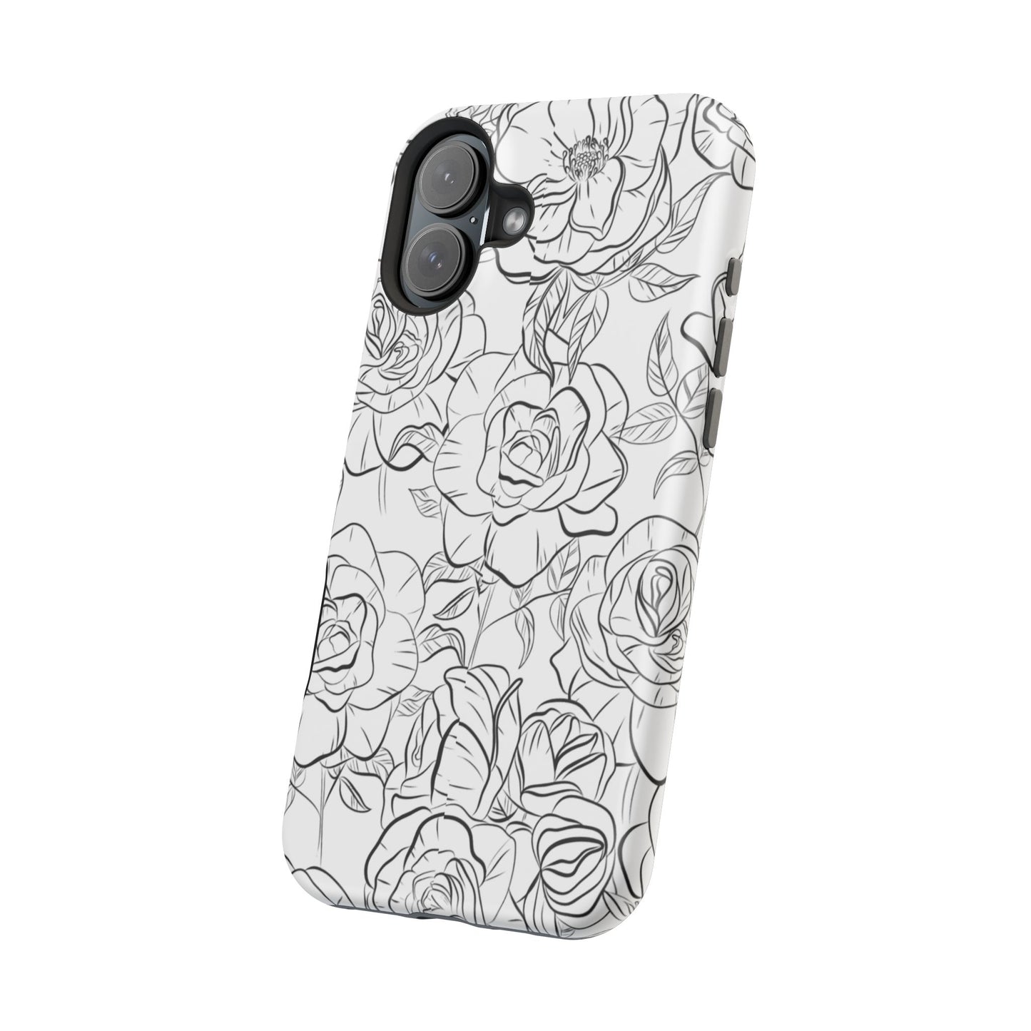 Monochrome Rose Garden Tough MagSafe iPhone Case – Elegant Floral Line Art with Dual-Layer Protection