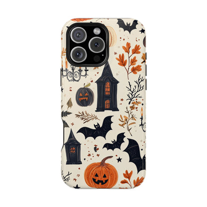 Haunted Halloween MagSafe iPhone Case – Haunted House, Bats, and Pumpkins Design