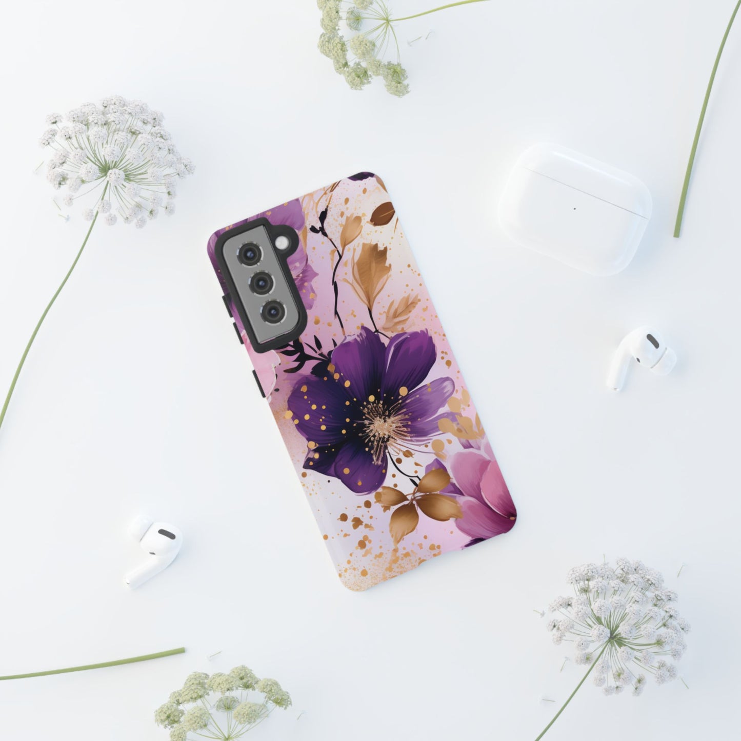 Elegant Purple & Gold Floral Samsung Galaxy Case - Luxe Flower Design