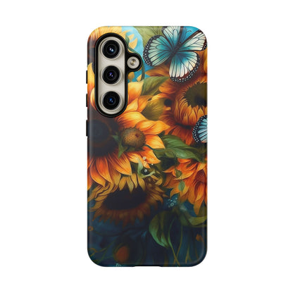 Aqua Blue Butterfly & Sunflower Art – Samsung Galaxy Case