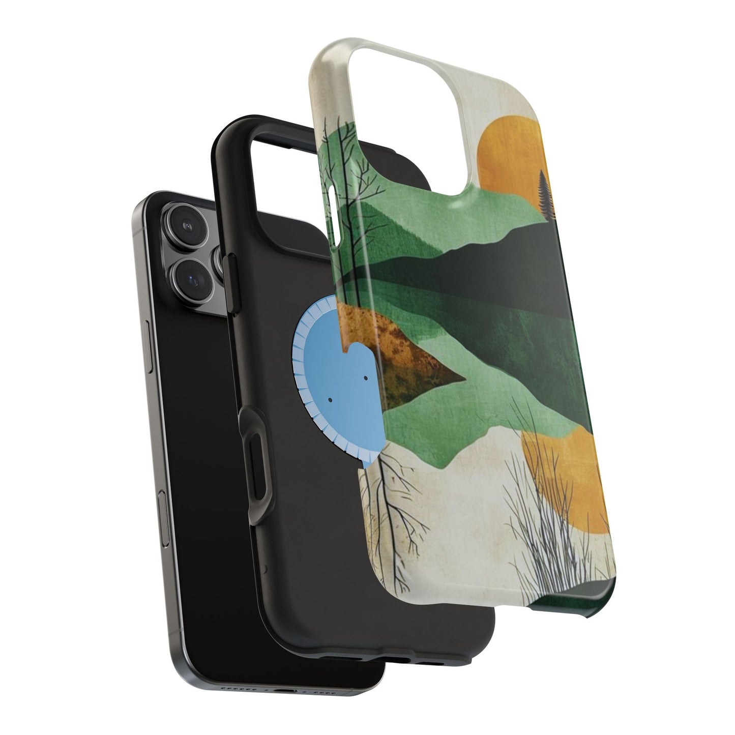 Retro Mountain Sunrise MagSafe iPhone Case – Minimalist Landscape Design, Dual-Layer Protection