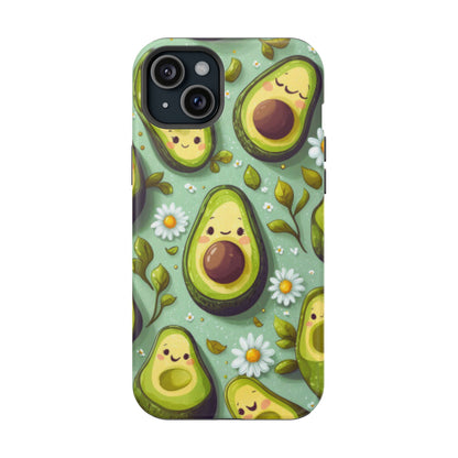 Cute Avocado MagSafe iPhone Case – Adorable Kawaii Avocados with Daisies, Shock-Resistant