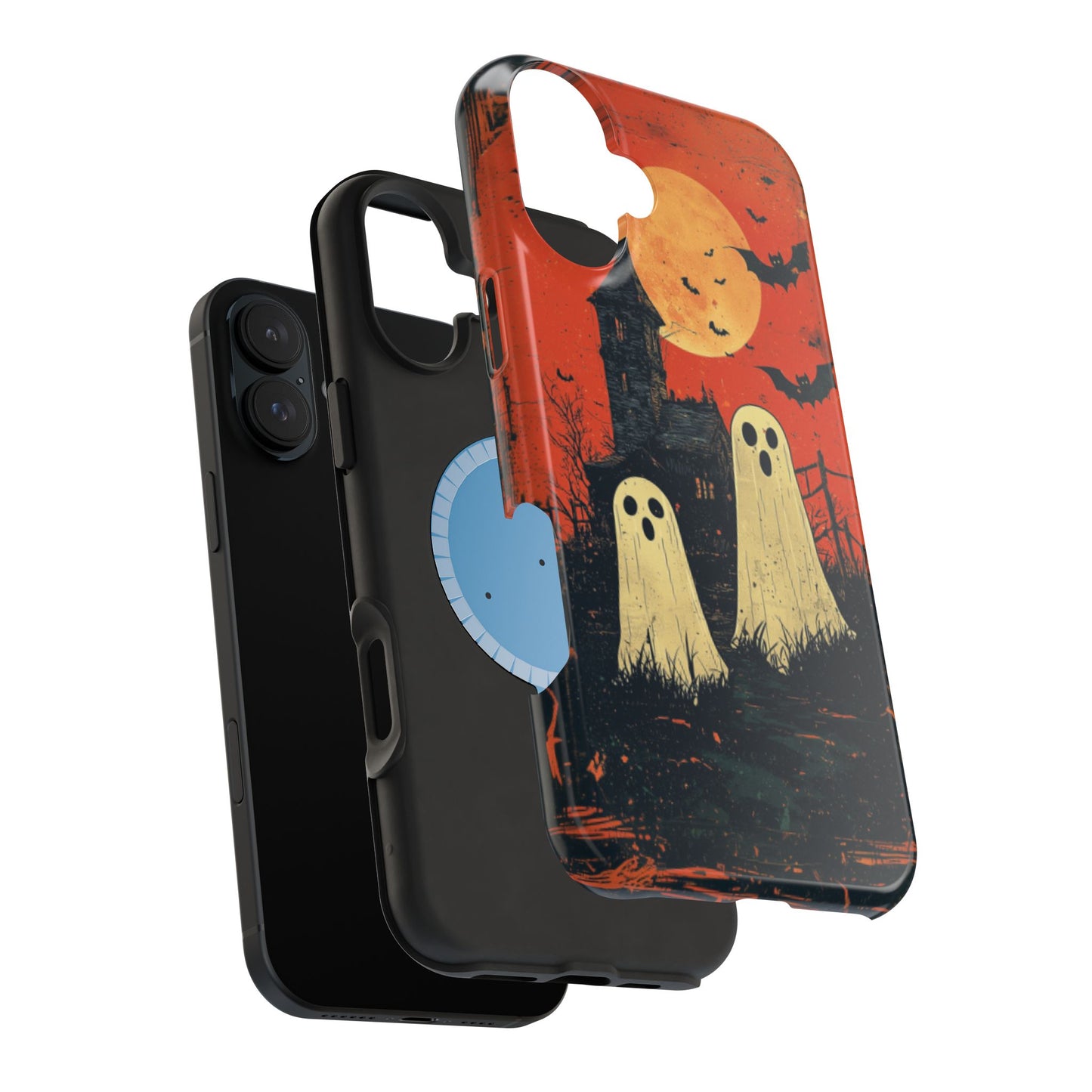 Haunted House & Ghosts MagSafe iPhone Case – Spooky Halloween Full Moon Design