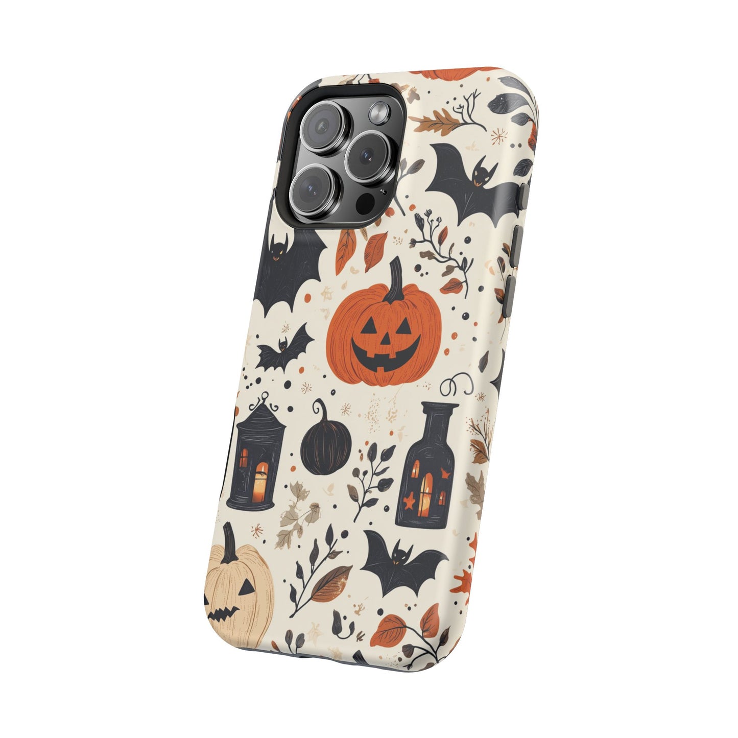 Charming Halloween MagSafe iPhone Case – Pumpkin, Bats, and Spooky Lantern Design