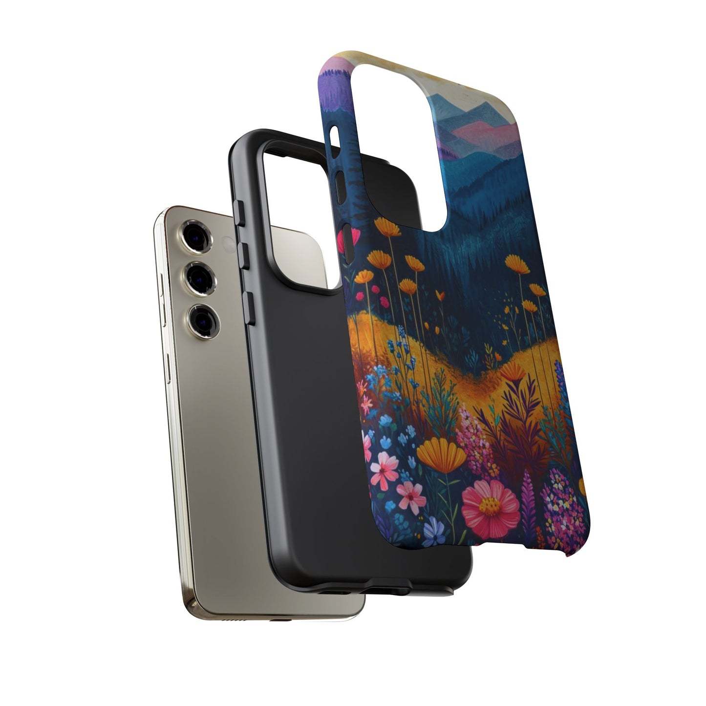 Vibrant Wildflower Mountain Samsung Galaxy  Case – Bold Nature Art, Dual-Layer Protection