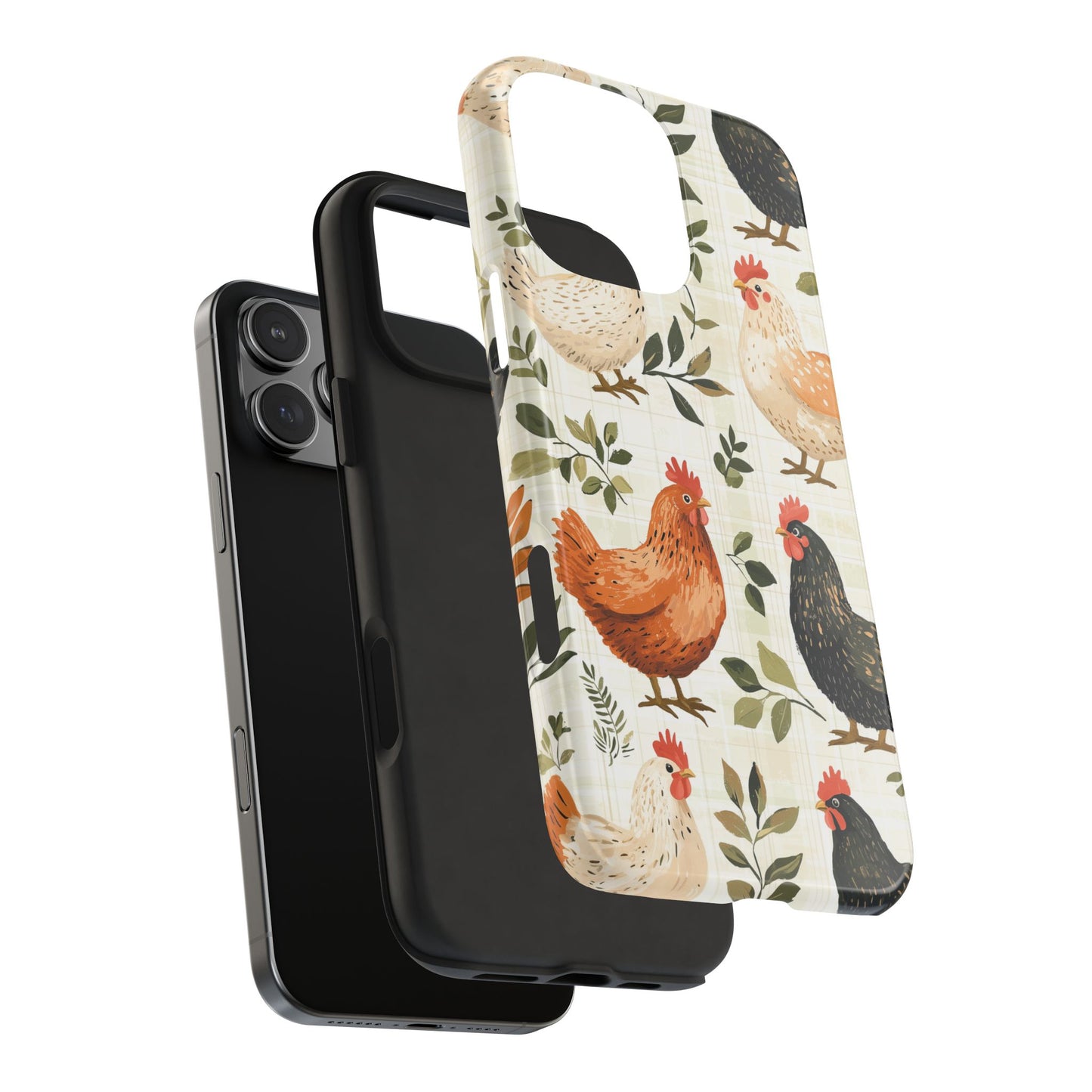 iPhone Case: Vintage Chicken Farmhouse Case – Rustic Leaves Design