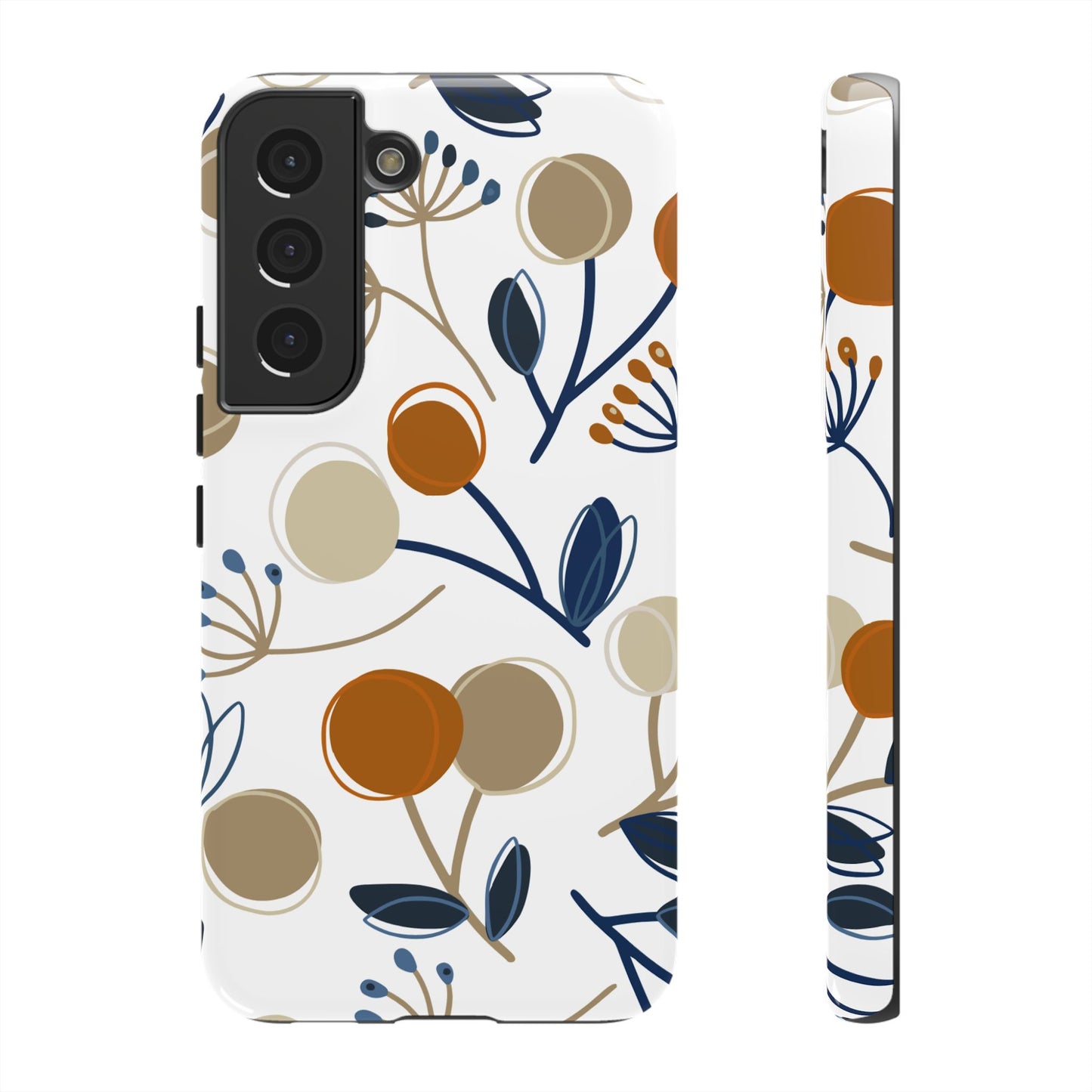 Modern Botanical Berries Tough Samsung Galaxy  Case – Earthy Tones & Navy Accents, Shock-Resistant