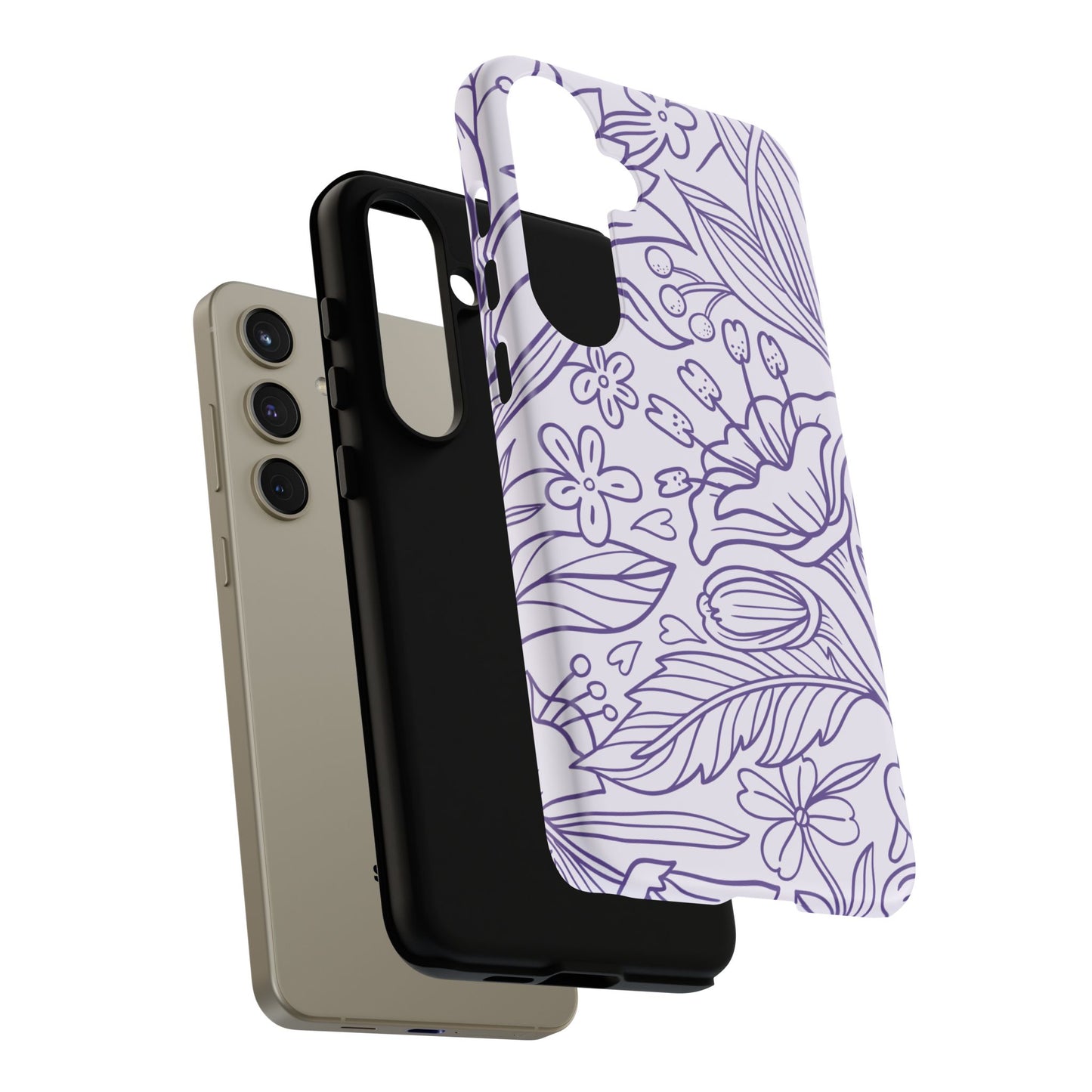 Lavender Floral Line Art Tough Samsung Galaxy Case – Minimalist Botanical Design with Dual-Layer Protection