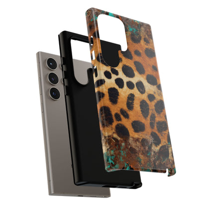 Rustic Leopard Print Tough Samsung Galaxy Case – Distressed Turquoise and Animal Pattern with Dual-Layer Protection