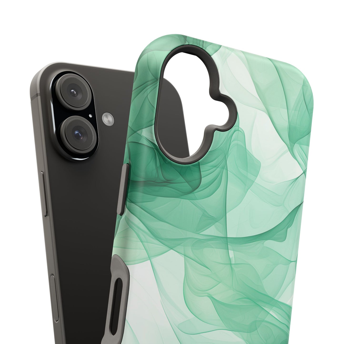 Translucent Flowing Green Fabric MagSafe iPhone Case – Elegant Fluid Design