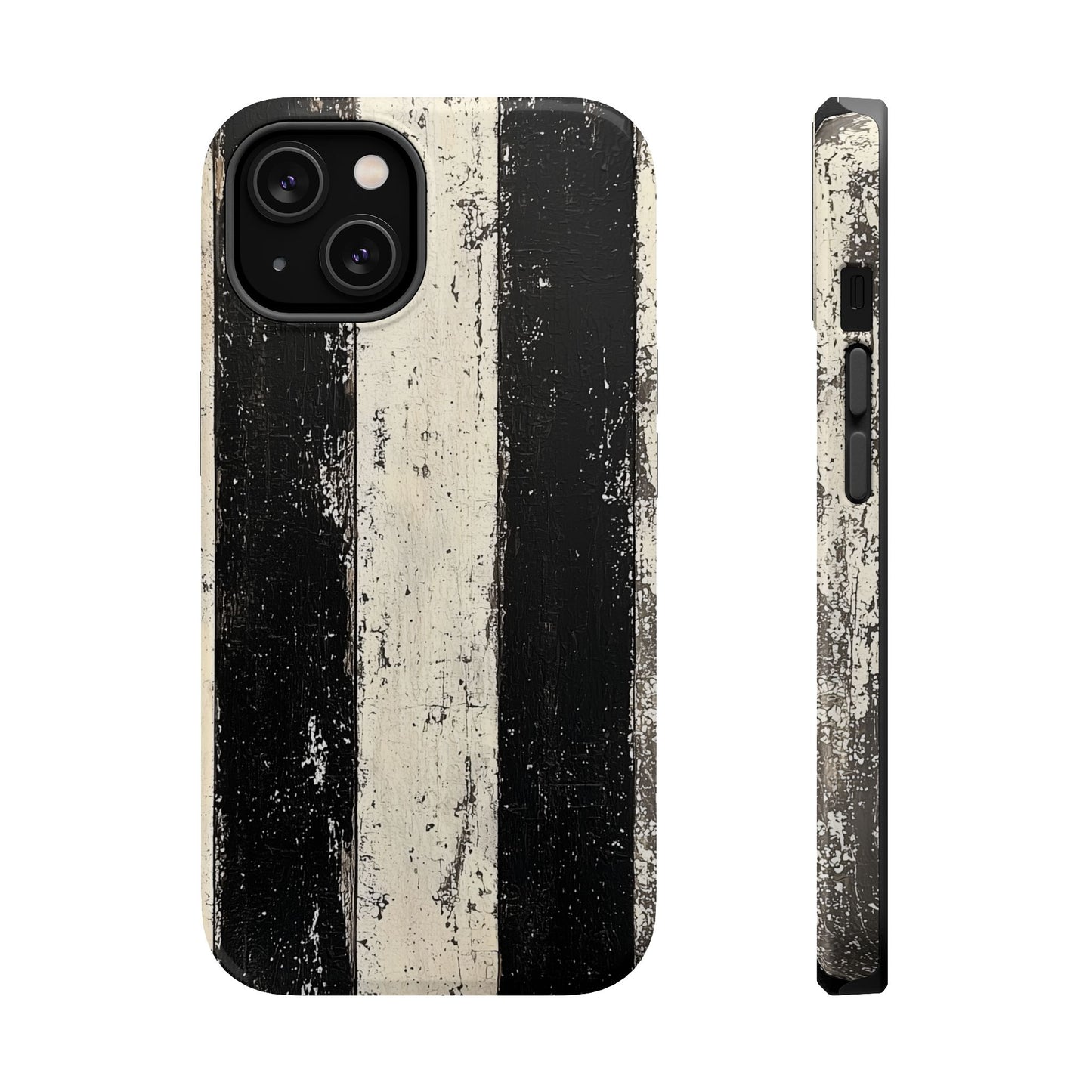 Vintage Vertical Stripe MagSafe iPhone Case - Black & White Grunge Design