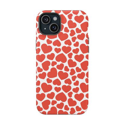 Playful White Hearts on Red MagSafe Case