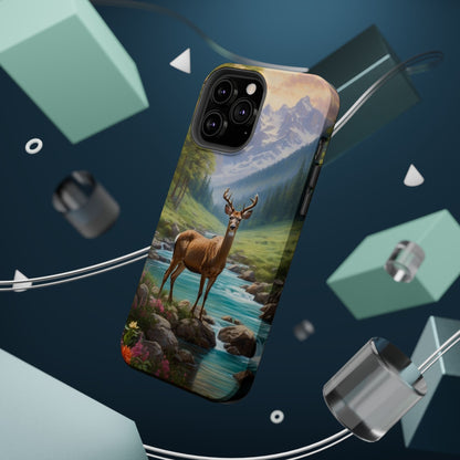 Alpine Serenity – Stag in Mountain Bliss MagSafe iPhone Cases