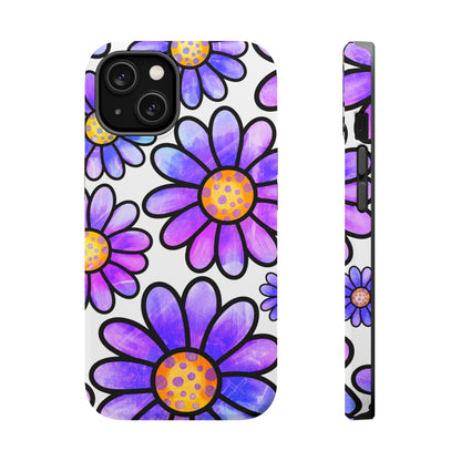 Purple Daisy Delight MagSafe iPhone Case – Slim Profile, Glossy Finish