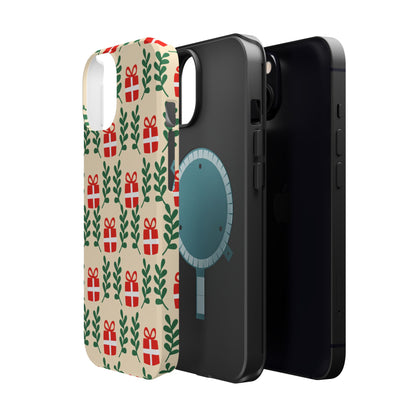 MagSafe iPhone Case: Holiday Cheer – Red Gifts & Green Leaves