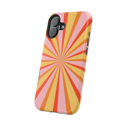 Bold Retro Sunburst MagSafe iPhone Case – Vibrant 70s-Inspired Rays in Orange, Pink, and Yellow