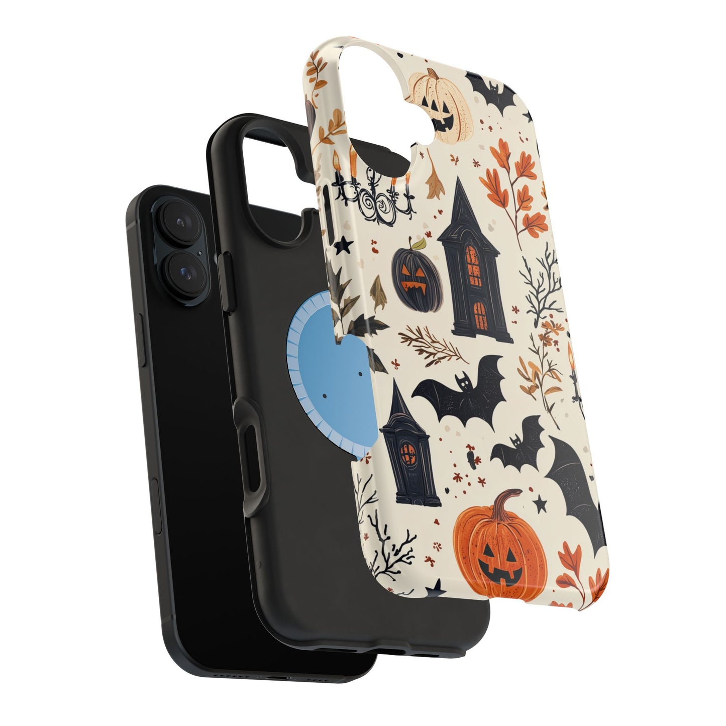 Haunted Halloween MagSafe iPhone Case – Haunted House, Bats, and Pumpkins Design