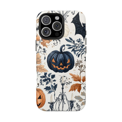 Vintage Halloween iPhone Case – Dark Jack-o'-Lanterns, Bats, and Autumn Leaves Design