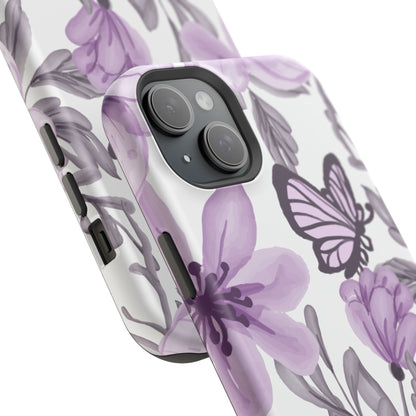 Lavender Bloom Butterfly MagSafe iPhone Case – Delicate Floral Design with Watercolor Details