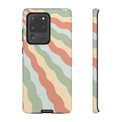 Earthy Retro Waves Samsung Galaxy Case – 70s-Inspired Wavy Stripes in Soft Green, Cream, and Rust