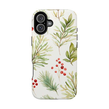 Winter Greenery & Berry Watercolor – MagSafe iPhone Series Case