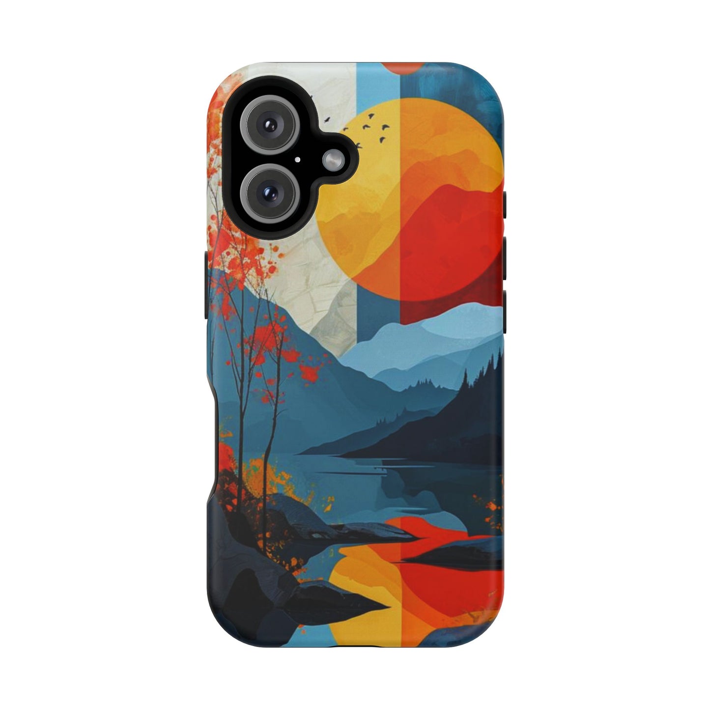 Abstract Autumn Landscape MagSafe iPhone Case – Bold Colorful Sunset Design, Dual-Layer Protection