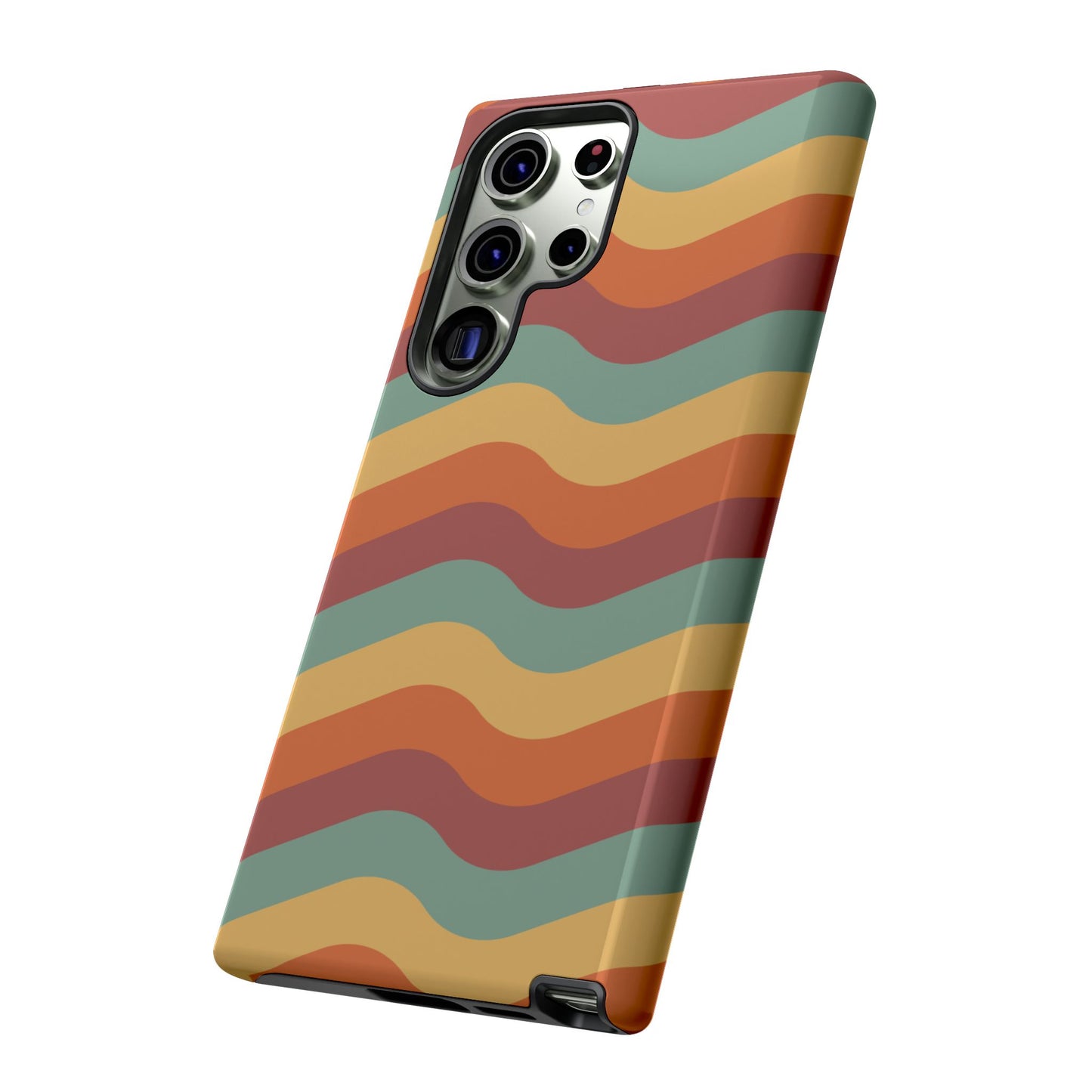 Retro Vibe Wavy Stripes Samsung Galaxy Case – 70s-Inspired in Teal, Orange, and Rust