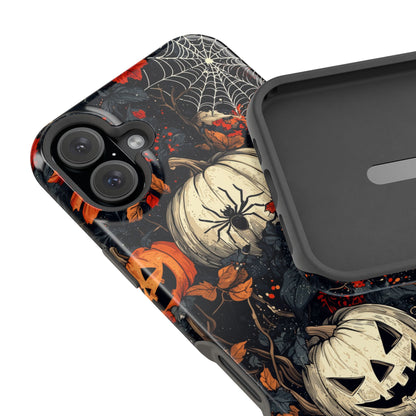 Hauntingly Elegant Halloween MagSafe iPhone Case – Pumpkins, Spiders, and Autumn Leaves Design