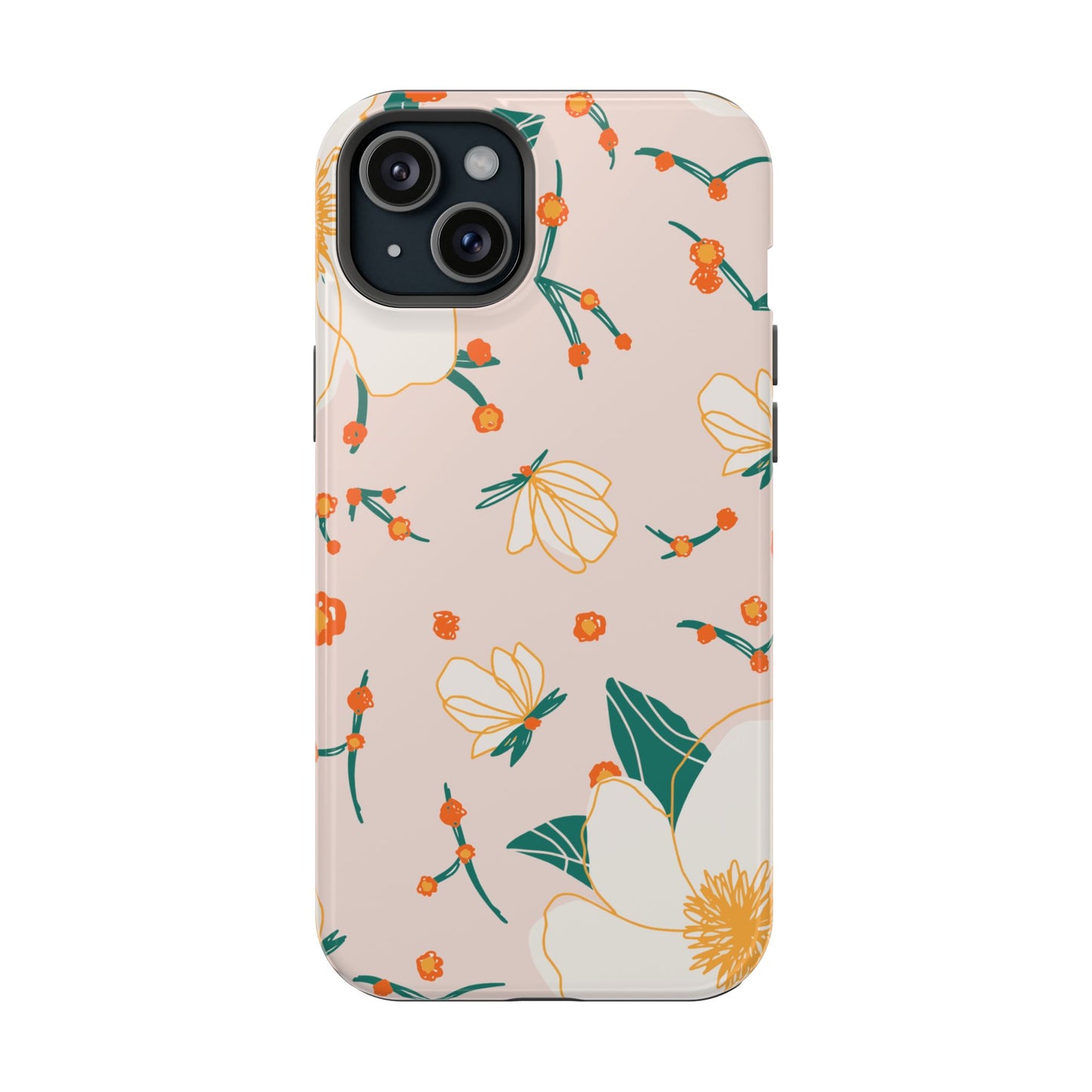 Elegant Magnolia Blossom Tough MagSafe iPhone Case – Soft Blush Background, Shock-Resistant Design