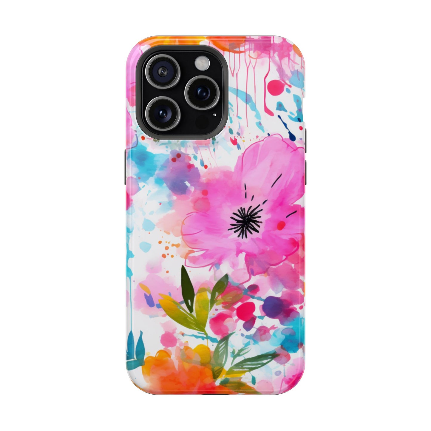 Color Splash Pink & Orange Watercolor Floral - MagSafe iPhone Case