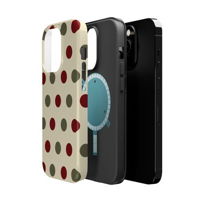 Red & Green Polka Dots on Cream – MagSafe iPhone Case