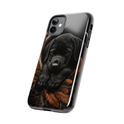 Charming Black Labrador Puppy on Feathers iPhone Case