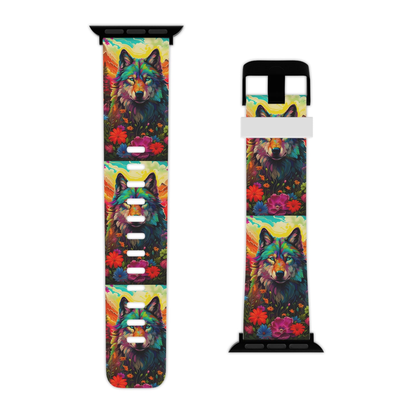 Rainbow Wolf in Bloom Apple Watch Band