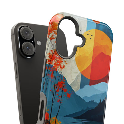 Abstract Autumn Landscape MagSafe iPhone Case – Bold Colorful Sunset Design, Dual-Layer Protection