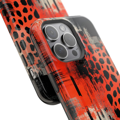 MagSafe iPhone Case: Cheetah Plaid – Red & Black Pattern