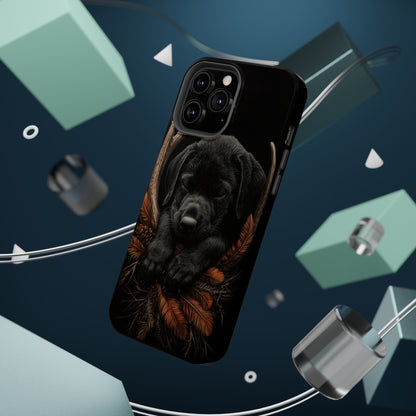 Charming Black Labrador Puppy on Feathers MagSafe iPhone Case