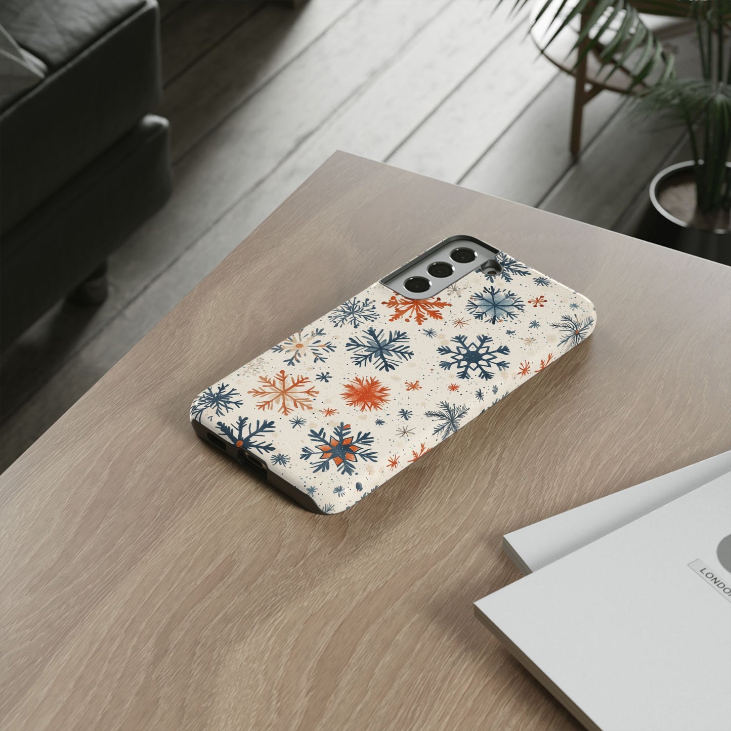 Rustic Orange and Blue Snowflake Pattern – Samsung Galaxy Series Case