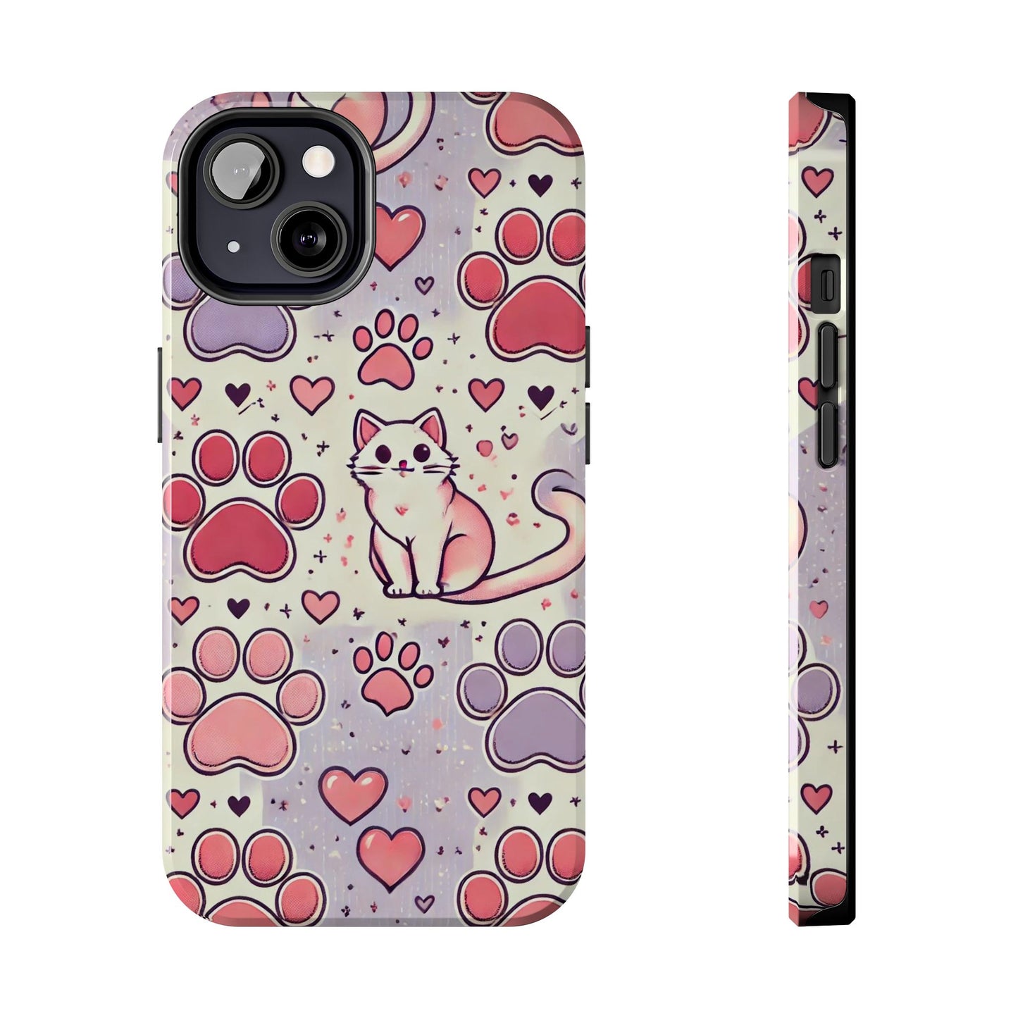 Cute Cat and Paw Print iPhone Case - Pet Lover’s Protective Cover